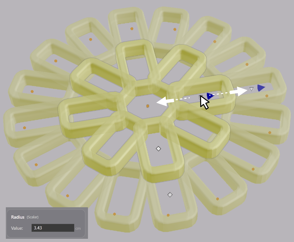Dragging the radius handle of a circular array