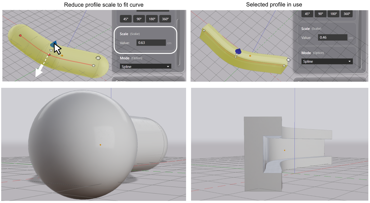 Reducing the profile scale until the drawn profile fits the curve
