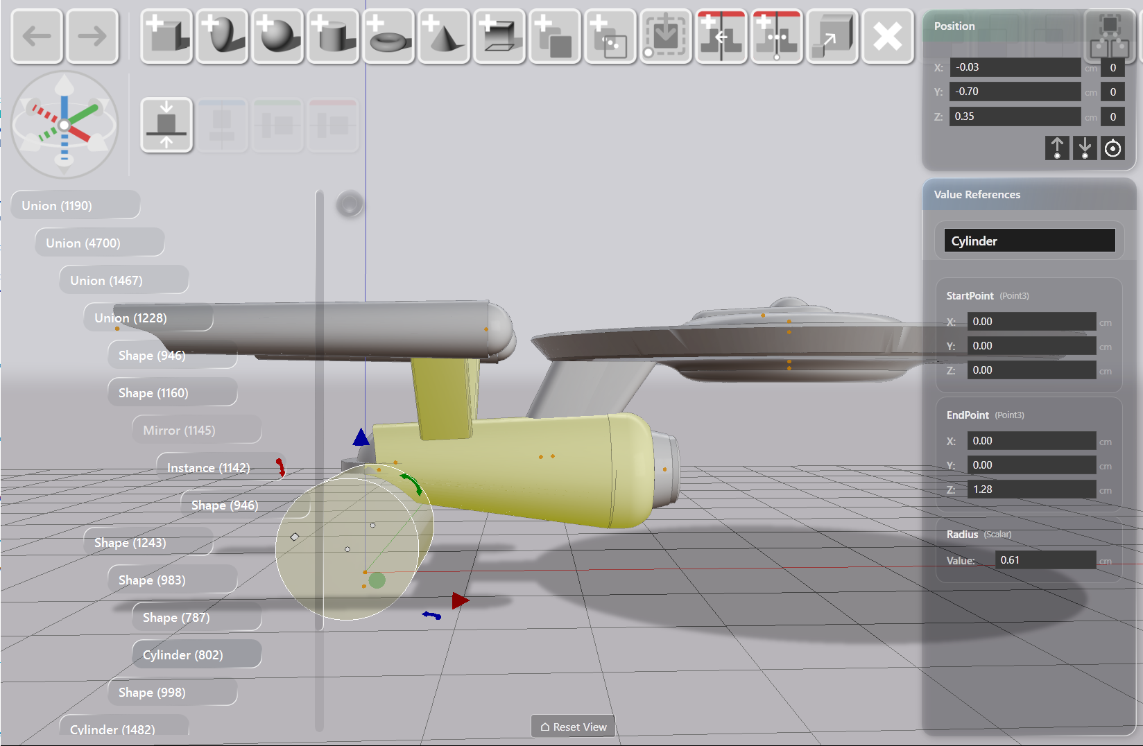 The deep edit hierarchy overlay in the viewport