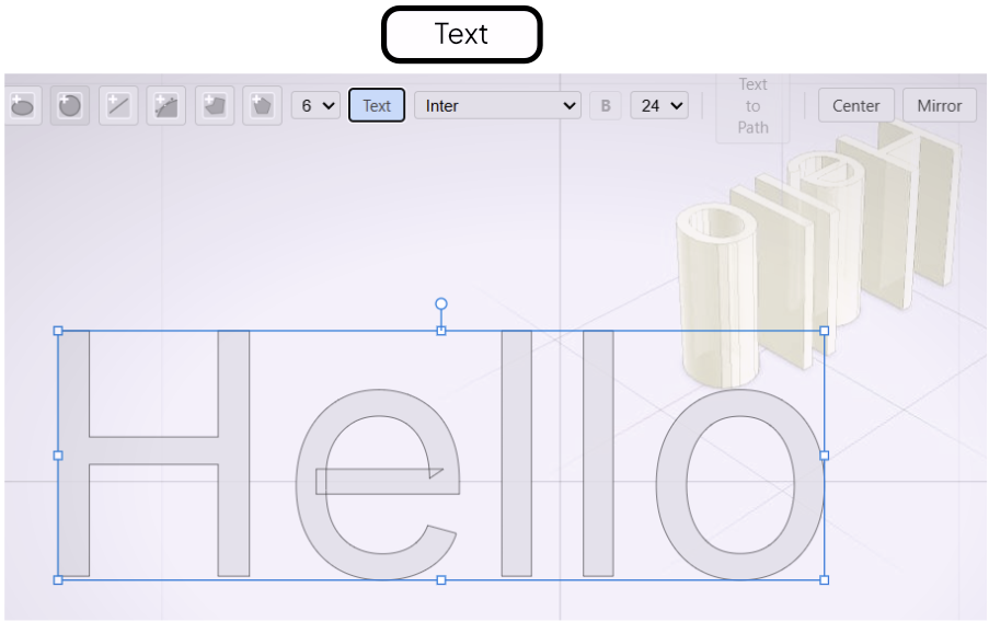 The Text tool placing text on the Drawing Editor canvas