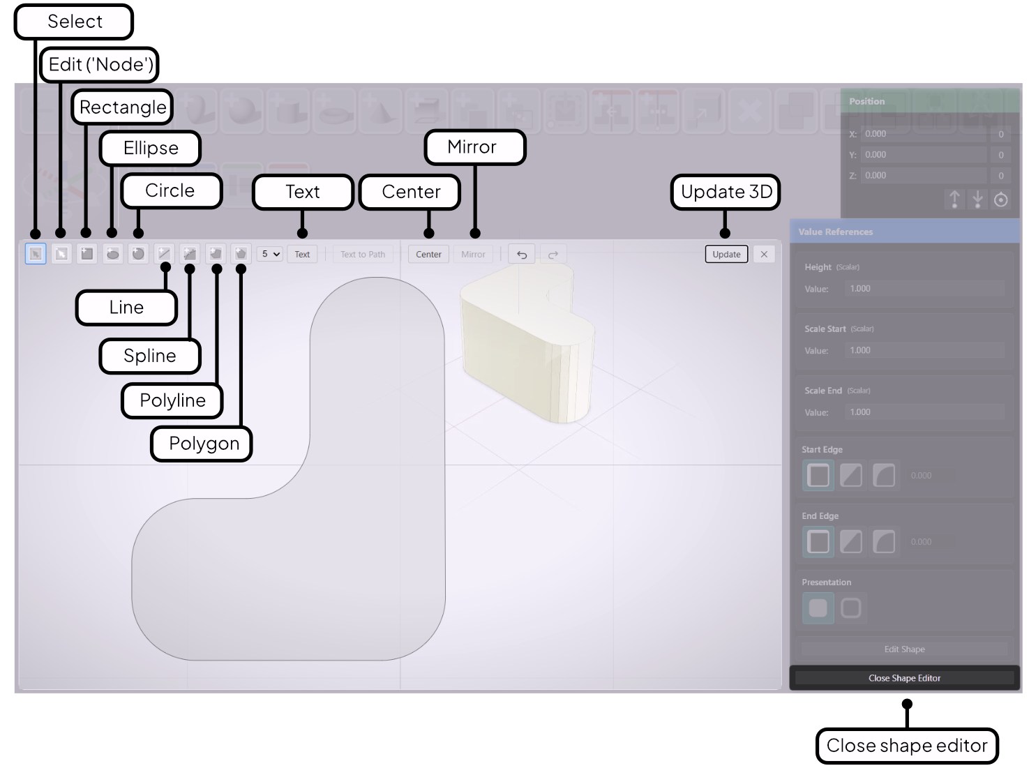 The Drawing Editor toolbar with all drawing tools labeled