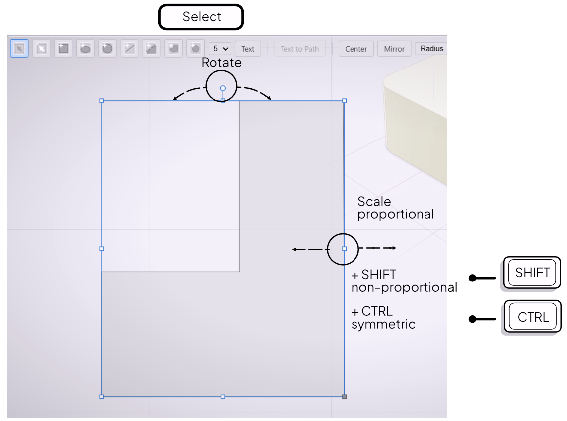 The Select tool with resize handles visible