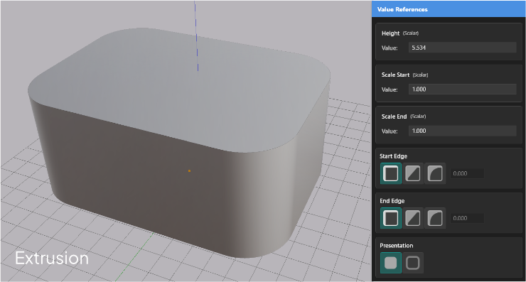 An extrusion created from an imported SVG drawing