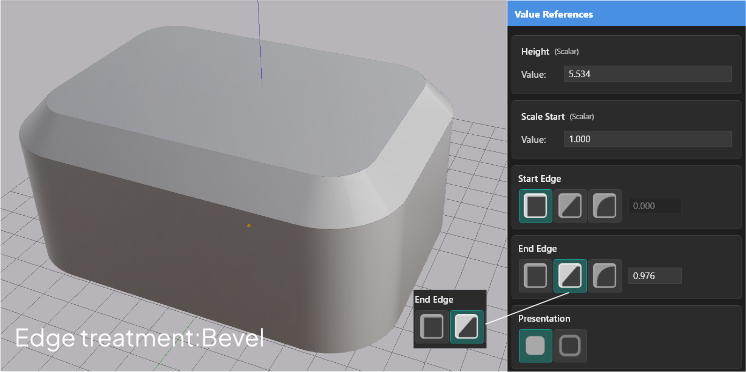 Bevel edge treatment on an extrusion