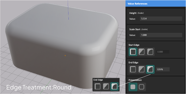 Round edge treatment on an extrusion