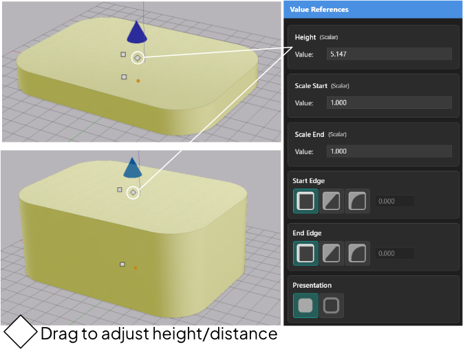 The white diamond widget for controlling extrusion height