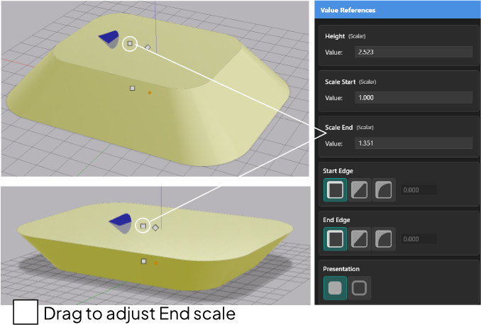 White square widgets at each end for controlling scale