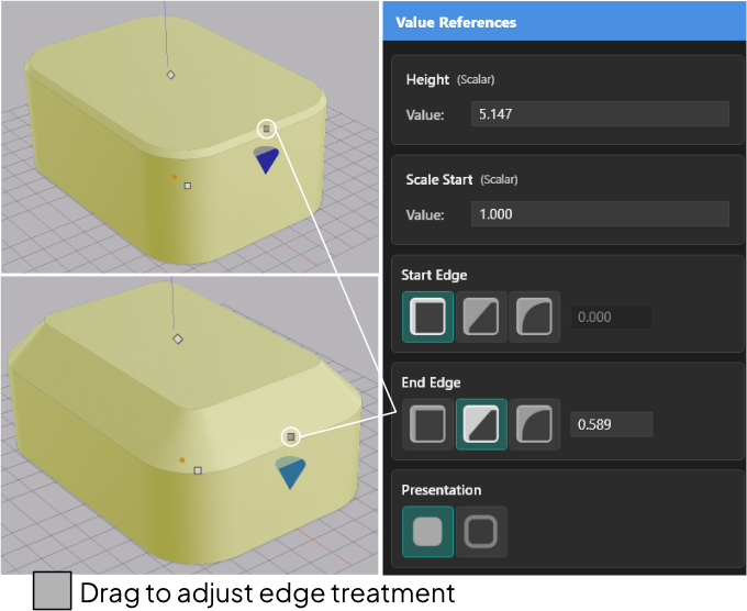 The gray rectangle widget for edge treatment offset
