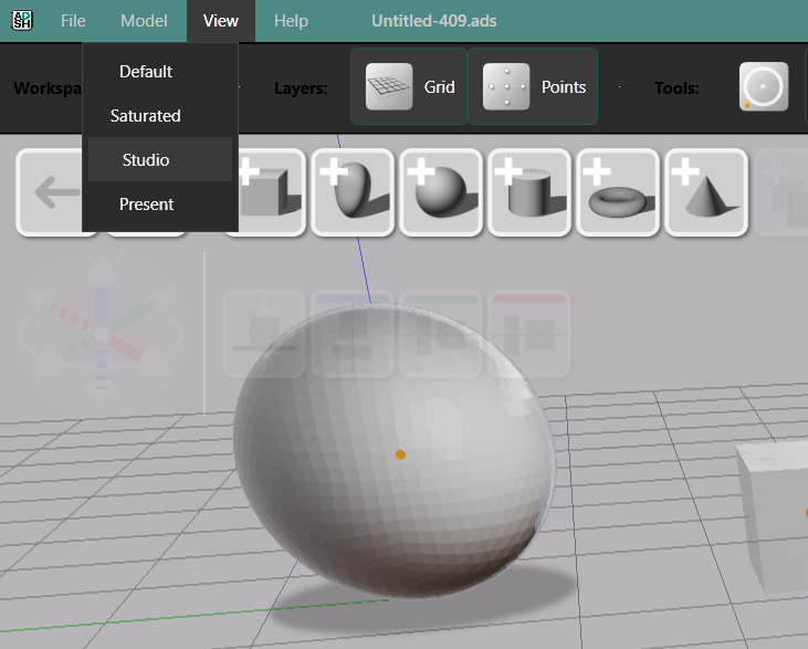 The View menu showing rendering mode options
