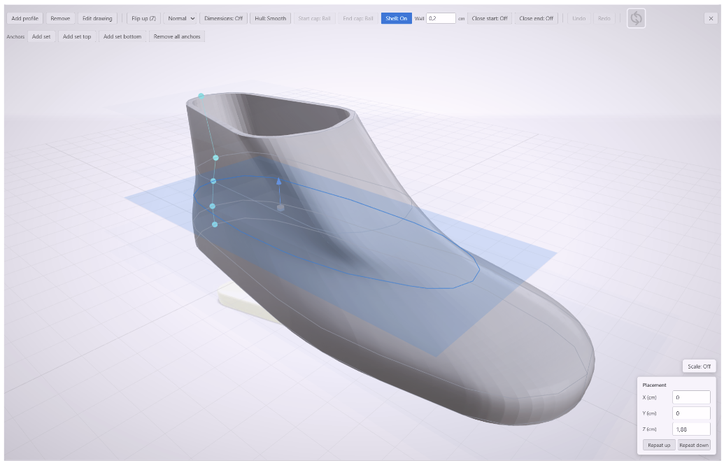 A shoe upper in the loft editor