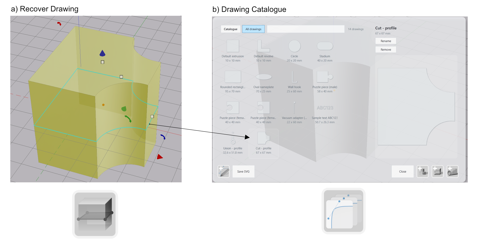 A shape crossing the ground plane, and the recovered drawing in the catalogue