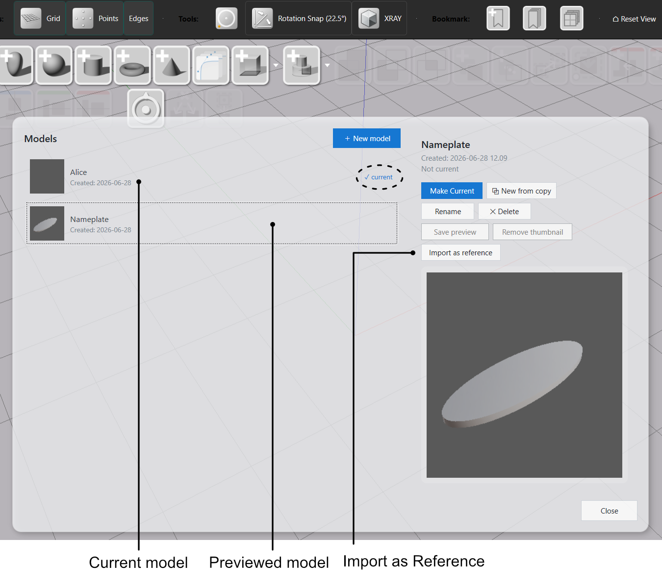 Importing a model as a reference from the Model Browser