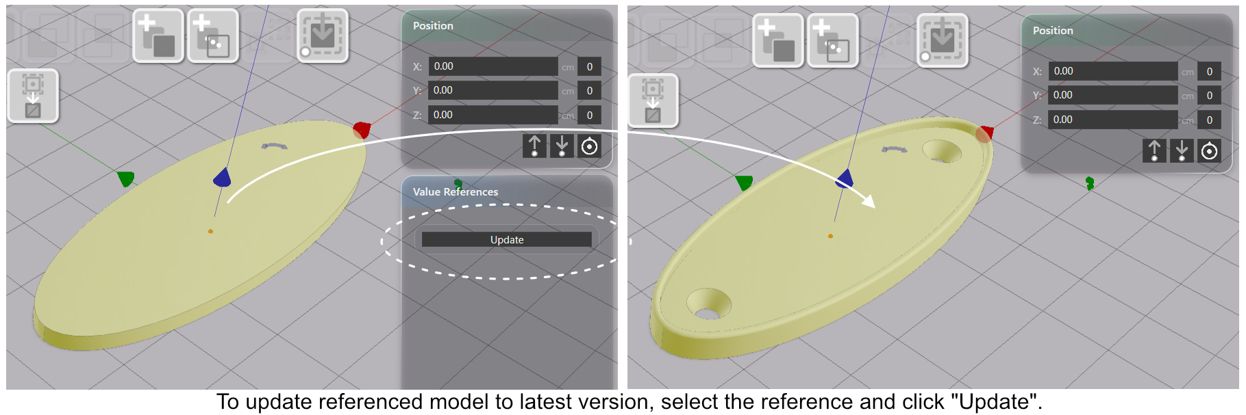 Updating a model reference from the Value References panel