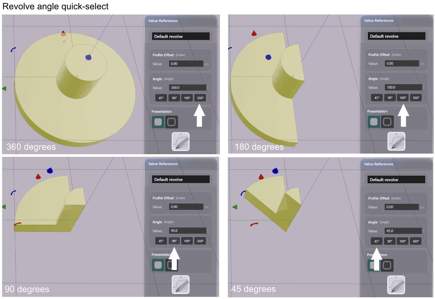 Preset angle buttons in the Value References panel