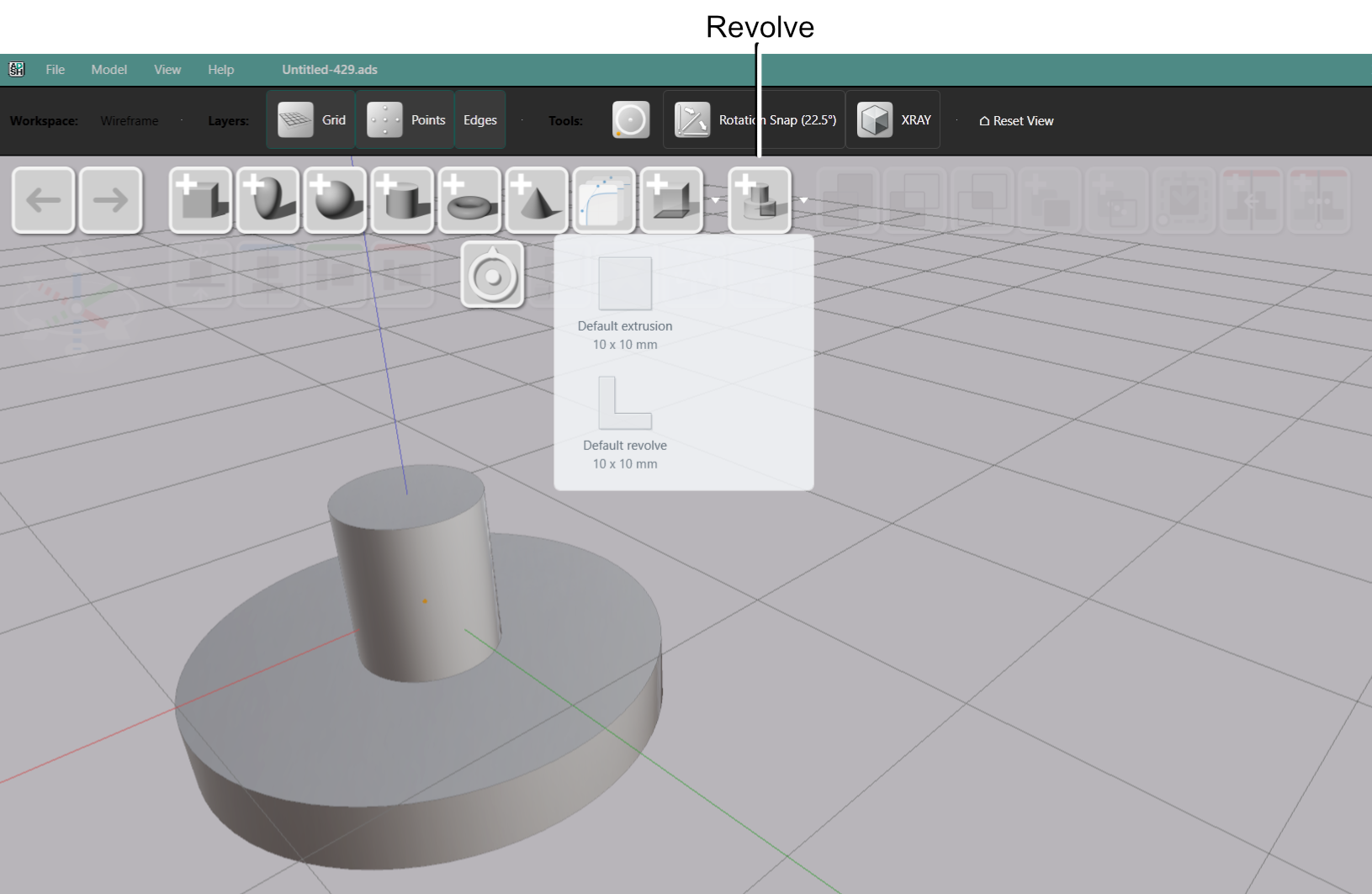 A newly created revolve shape in the viewport