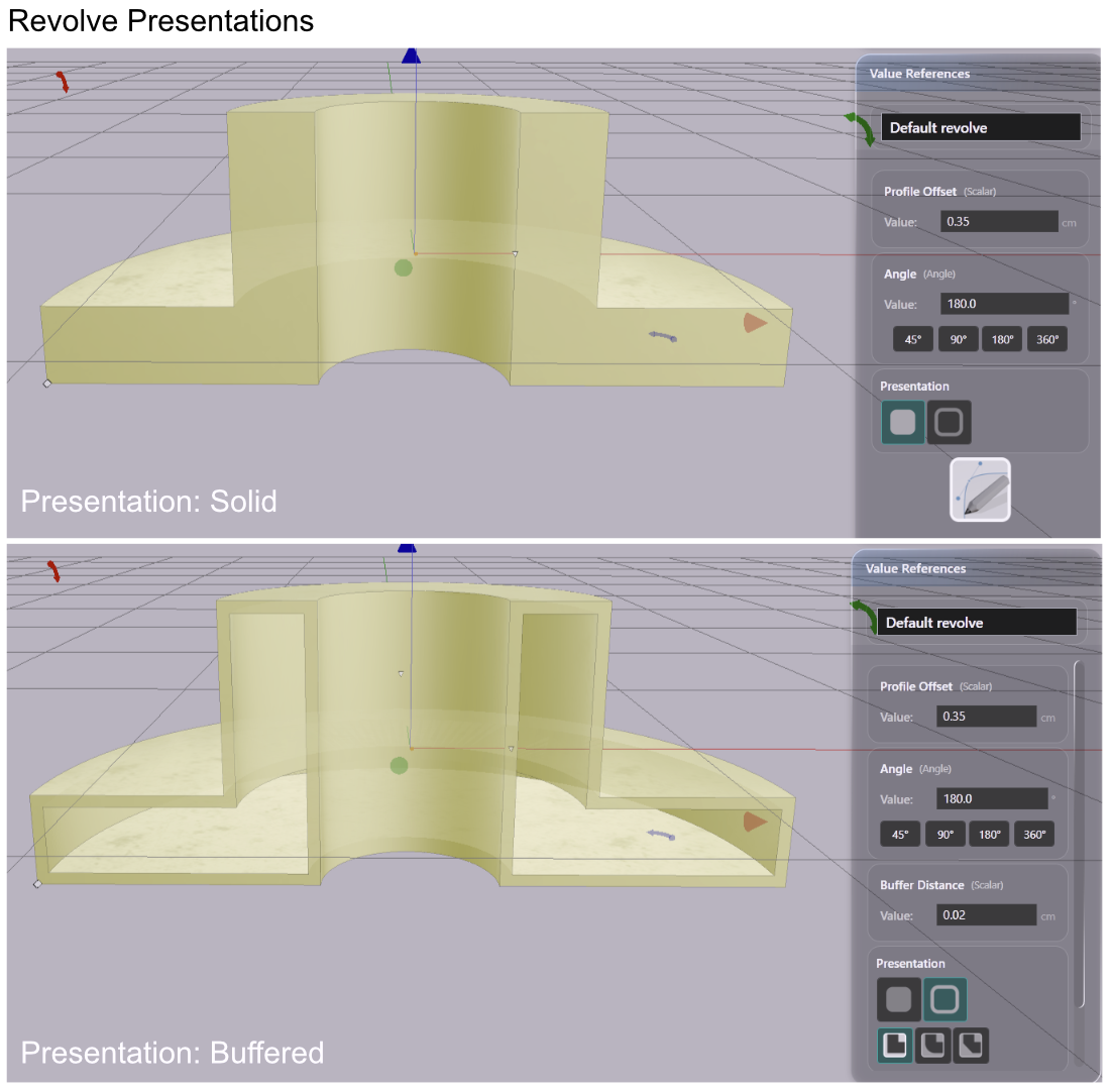 Solid and Buffered presentation modes for a revolve