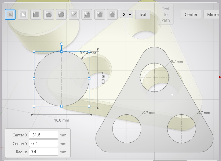 The numeric input panel below the Drawing Editor toolbar