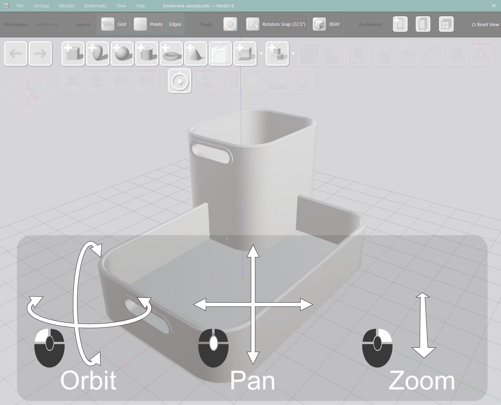 Mouse controls for orbit, pan, and zoom